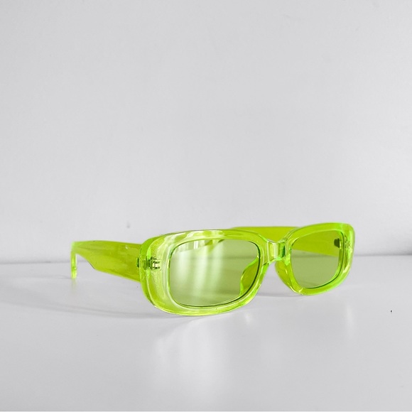 Neon Lime Rectangular Sunglasses with Chain - Picture 5 of 7